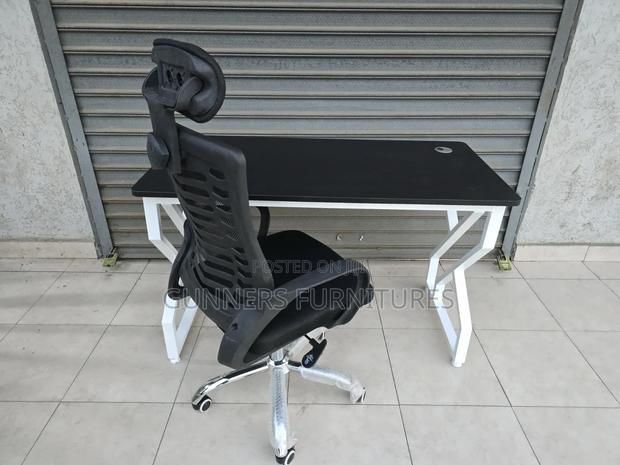 Combo High Back Headrest Office Chair With 1.2metres Metallic Desk