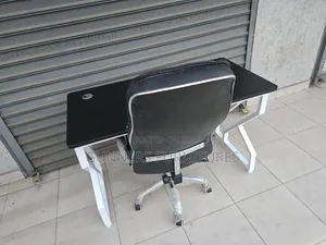 Metallic Frame Office Desk and Leather Office Chair