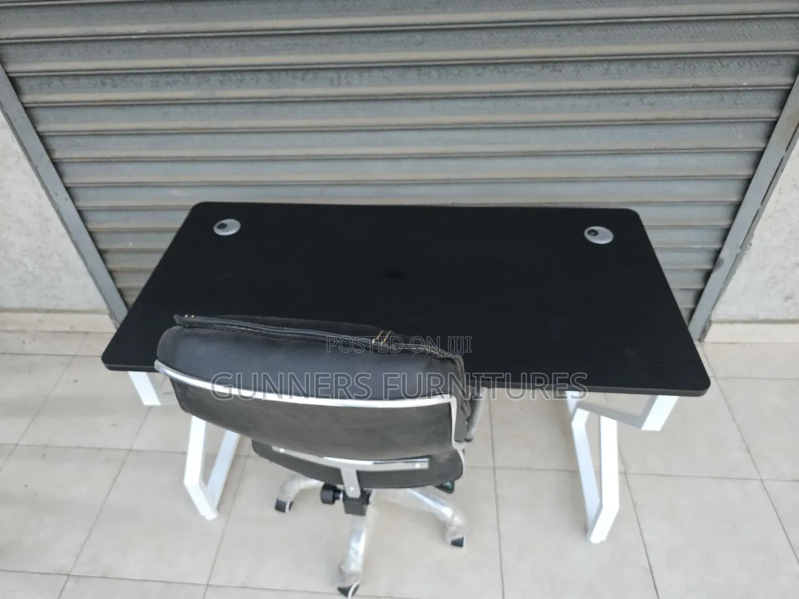Metallic Frame Office Desk and Leather Office Chair