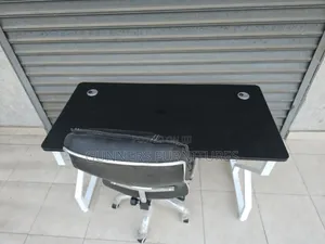Metallic Frame Office Desk and Leather Office Chair