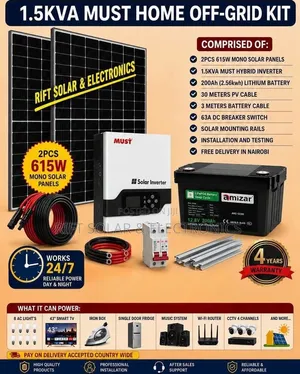 1.5kva - 200Ah Lithium Battery -(2)615w Solar Kit - Free Installation
