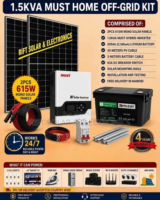 1.5kva - 200Ah Lithium Battery -(2)615w Solar Kit - Free Installation
