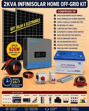 2kva Hybrid- 300Ah Lithium Battery -(2)625w Solar - Free Installation