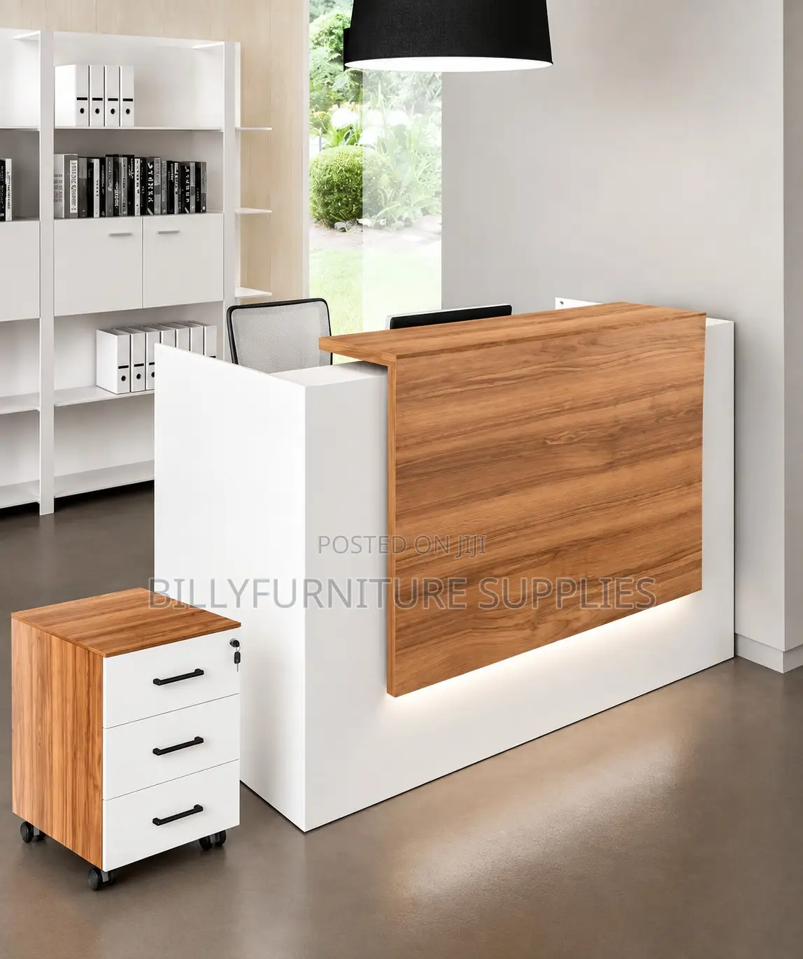 1.4m Modern Reception Desk With Wooden Front Panel & Mobile Pedesta