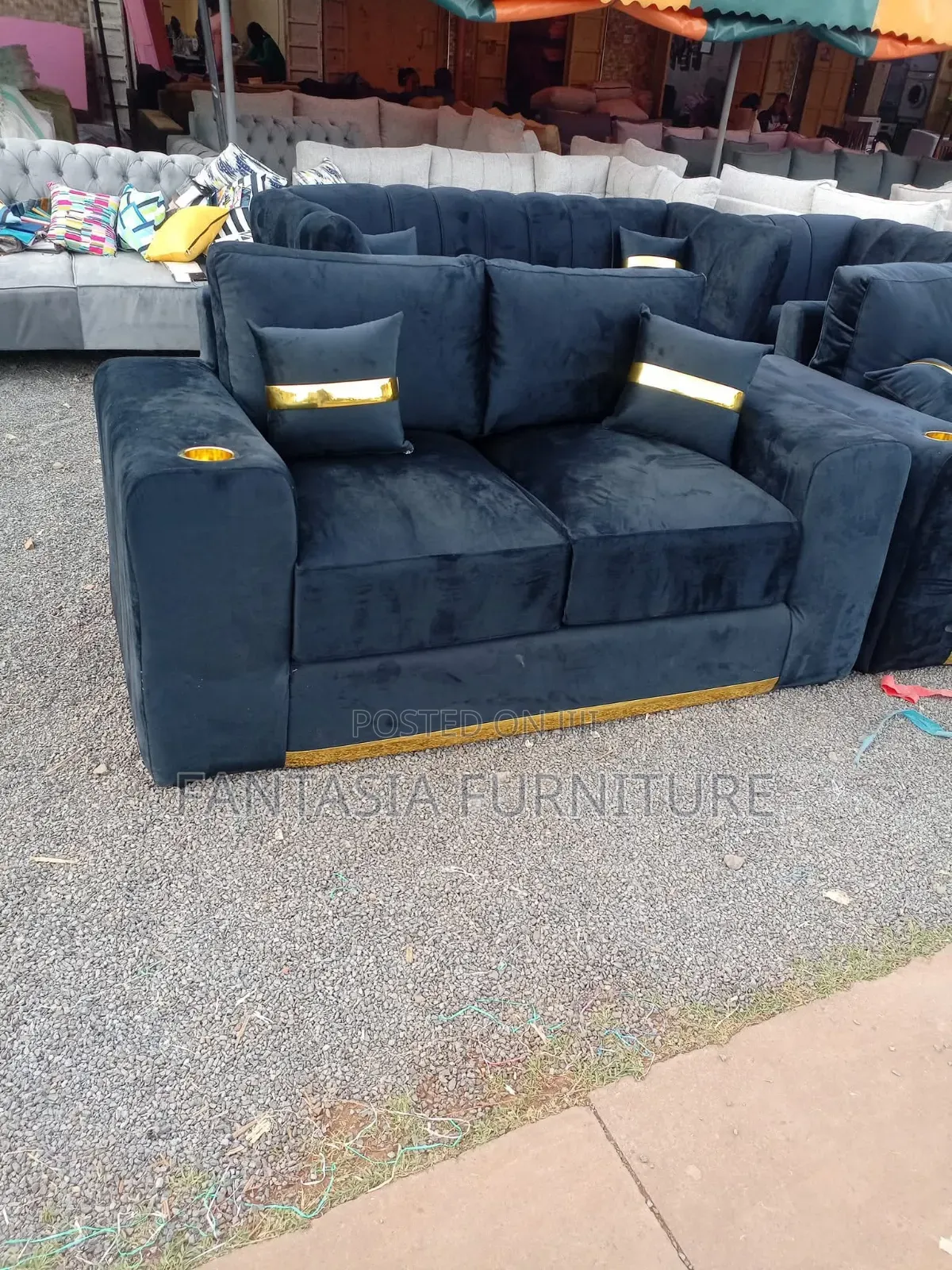 2-Seater Black Sofa Set