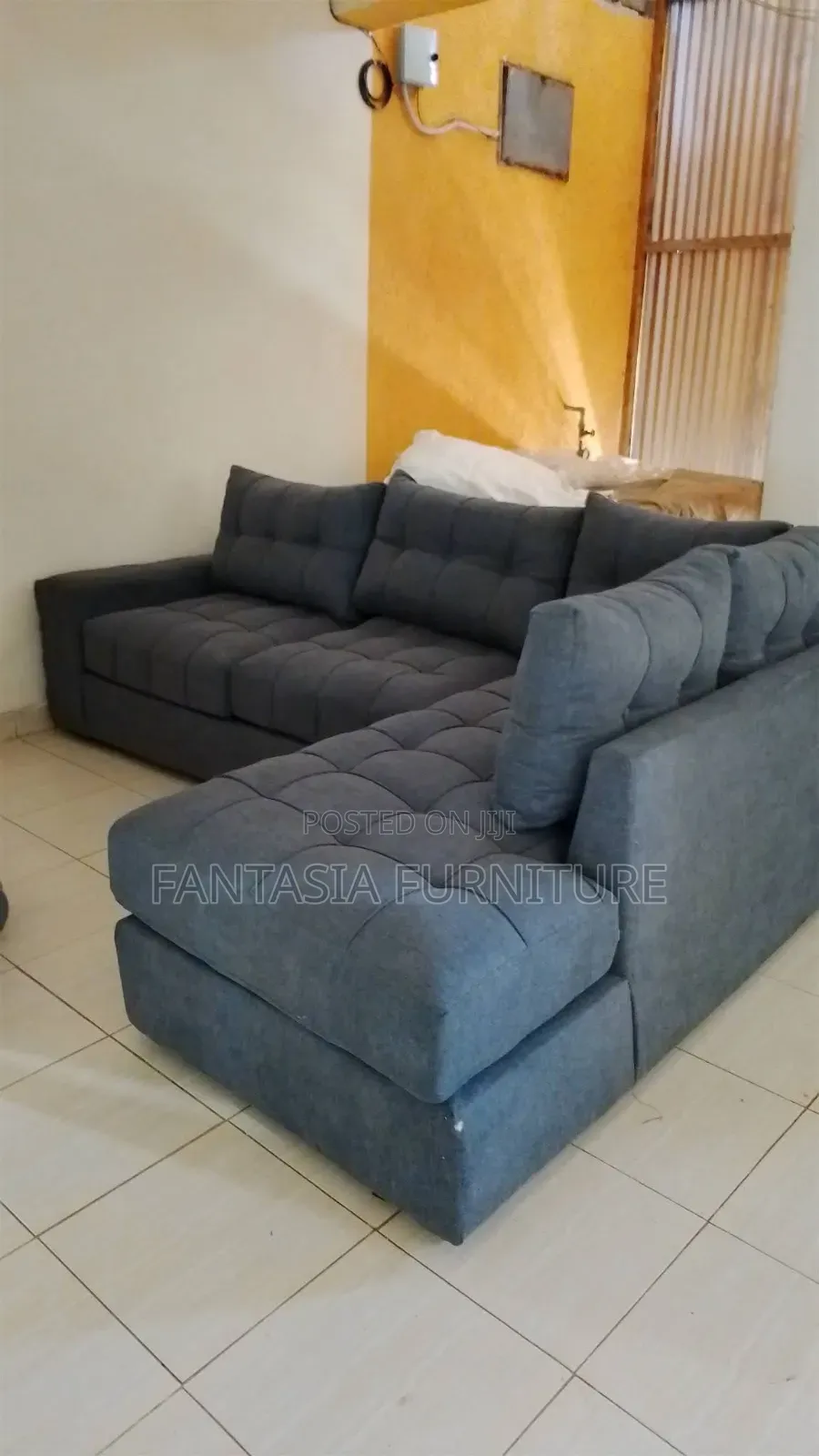 5 Seater L-Shaped Dark Grey Sofa