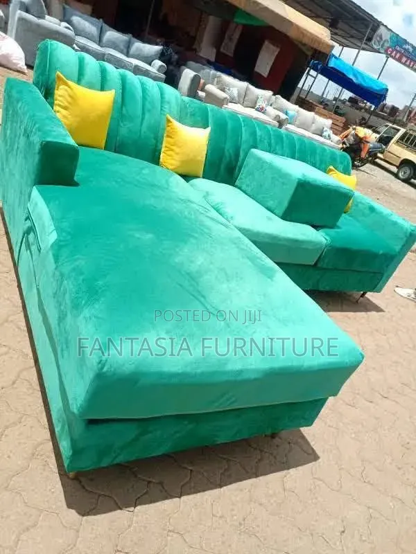 5 Seater L-Shaped Green Sectional Sofa