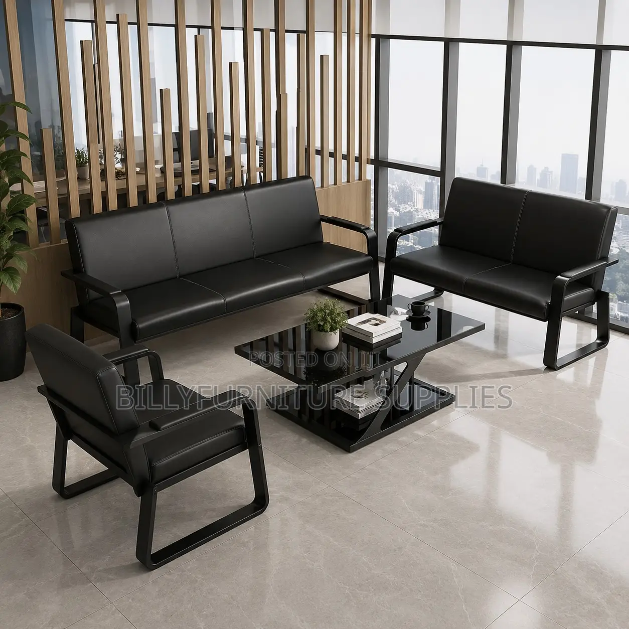 Executive Office Leather Sofa Set With 3-Seater, 2-Seater