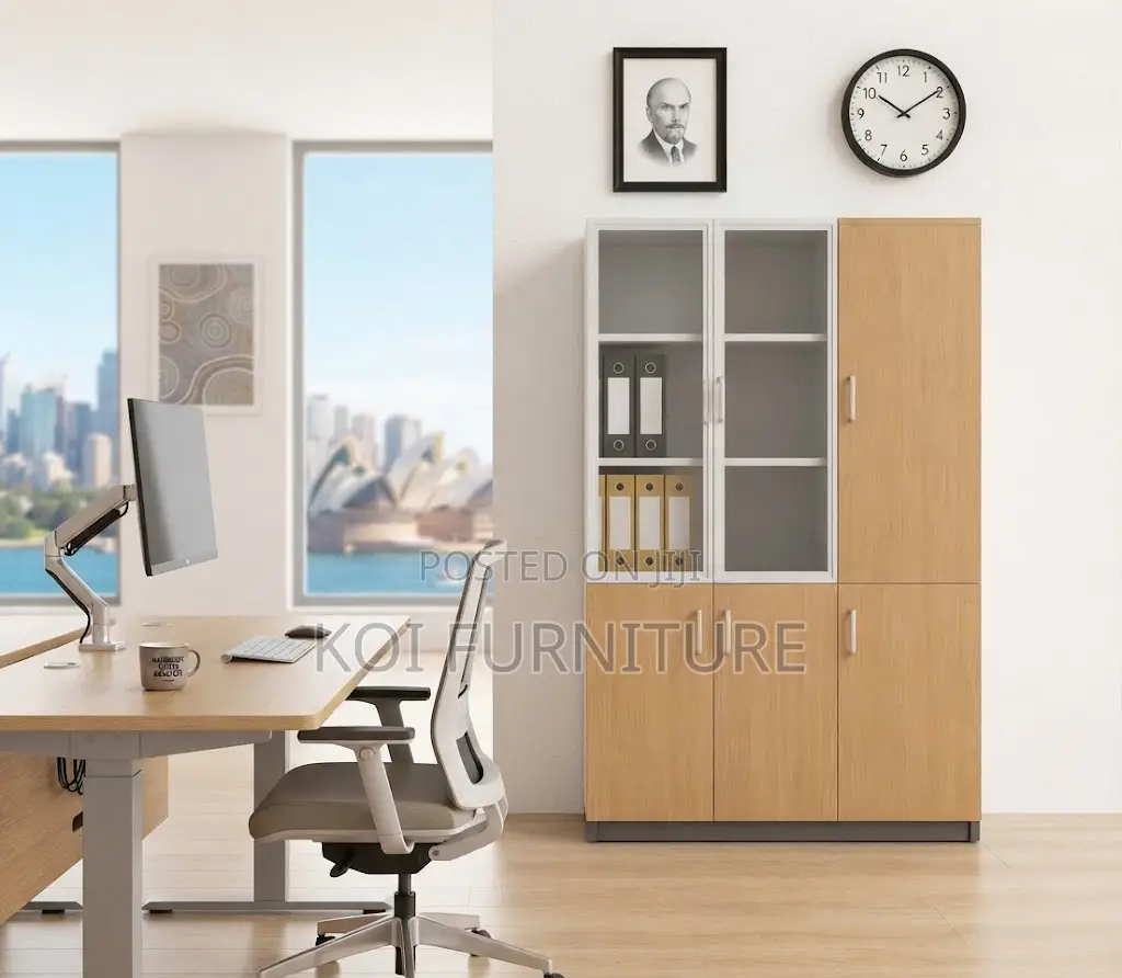 Office Cabinet; Three Doors Executive Polished Finish Office Cabinet