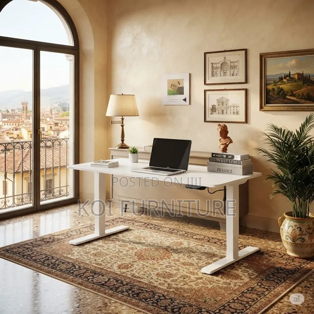 Office Desk; White 1.4 Meters Ergonomic Smart Powered Adjustable Desk