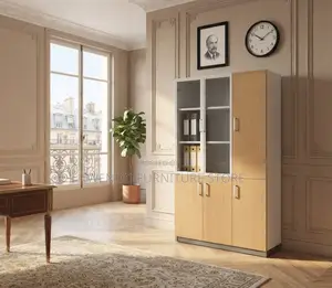 Office Cabinet; Brown Executive Storage Cabinet With Three Doors