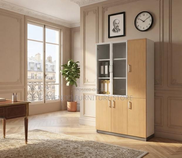 Office Cabinet; Brown Executive Storage Cabinet With Three Doors