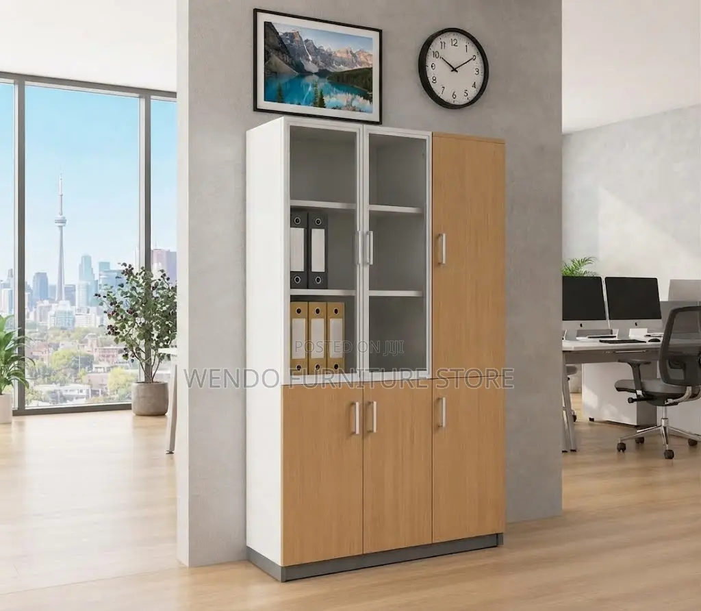Office Cabinet; Brown Executive Storage Cabinet With Three Doors