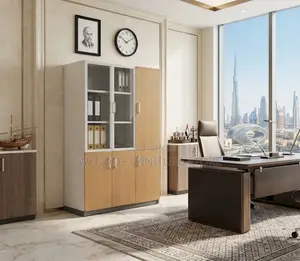 Office Cabinet; Brown Executive Storage Cabinet With Three Doors