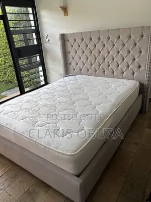 Beige Queen Bed With Tufted Head Board