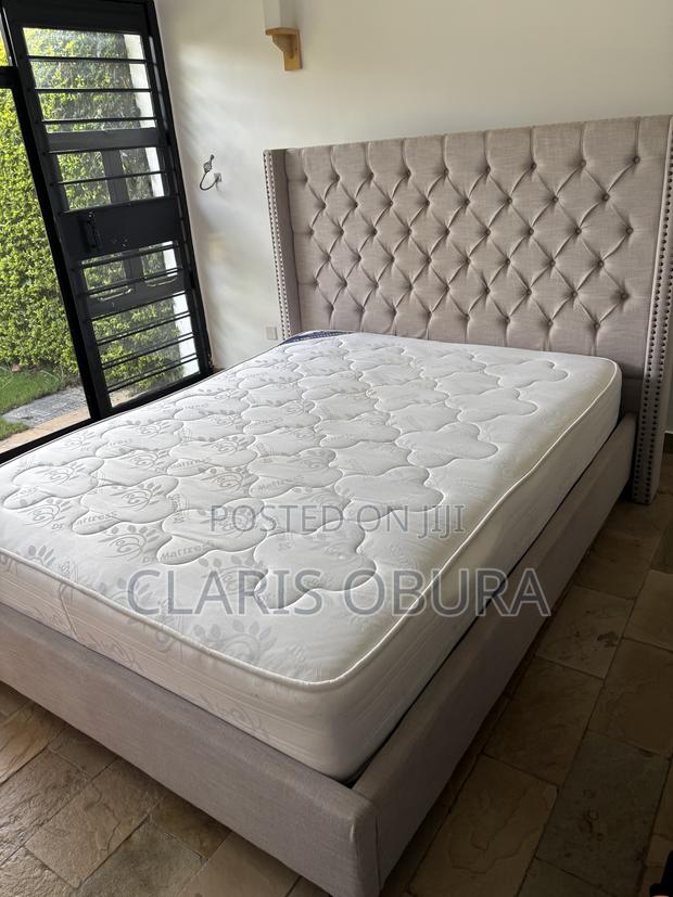 Beige Queen Bed With Tufted Head Board