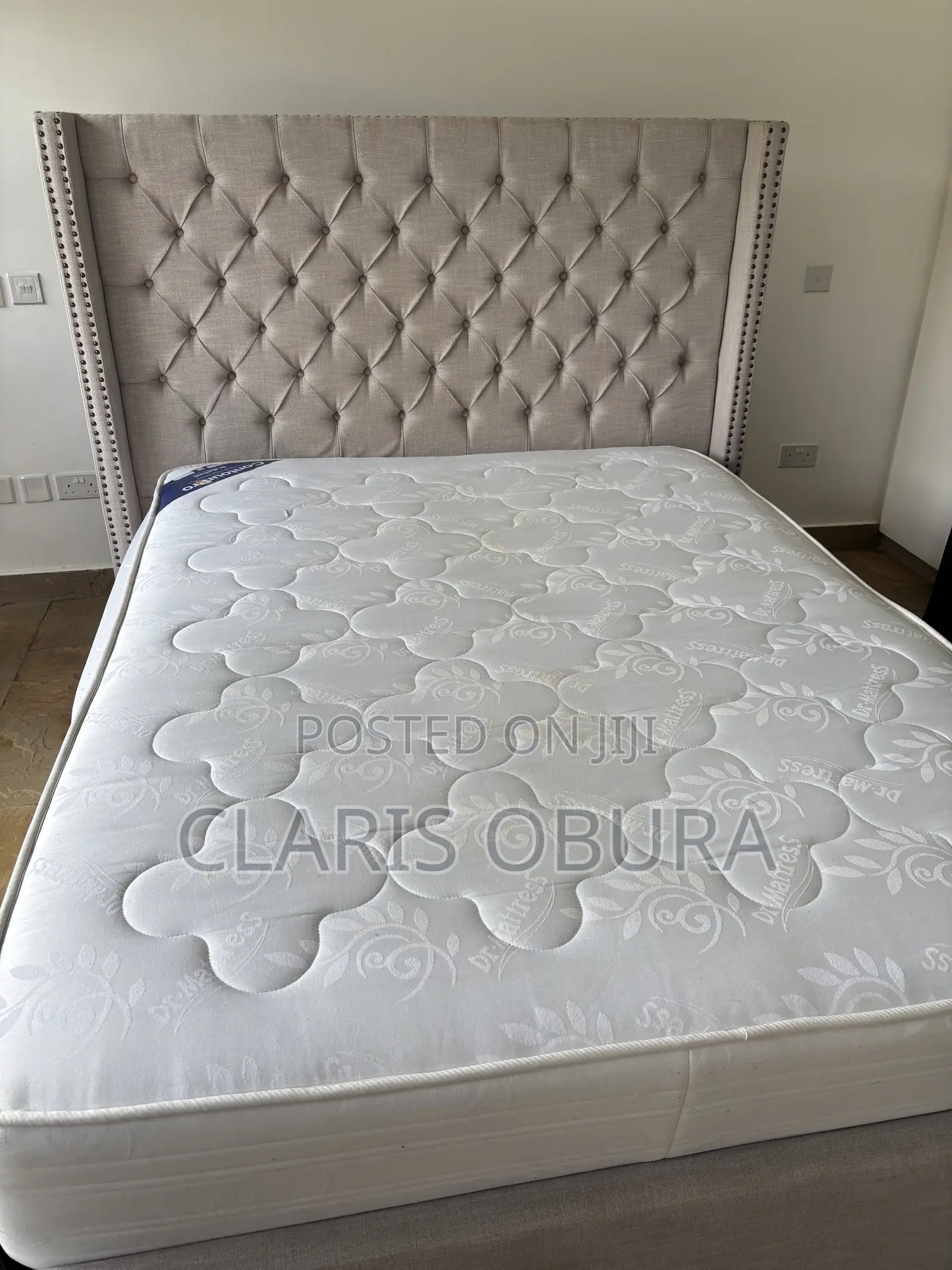 Beige Queen Bed With Tufted Head Board