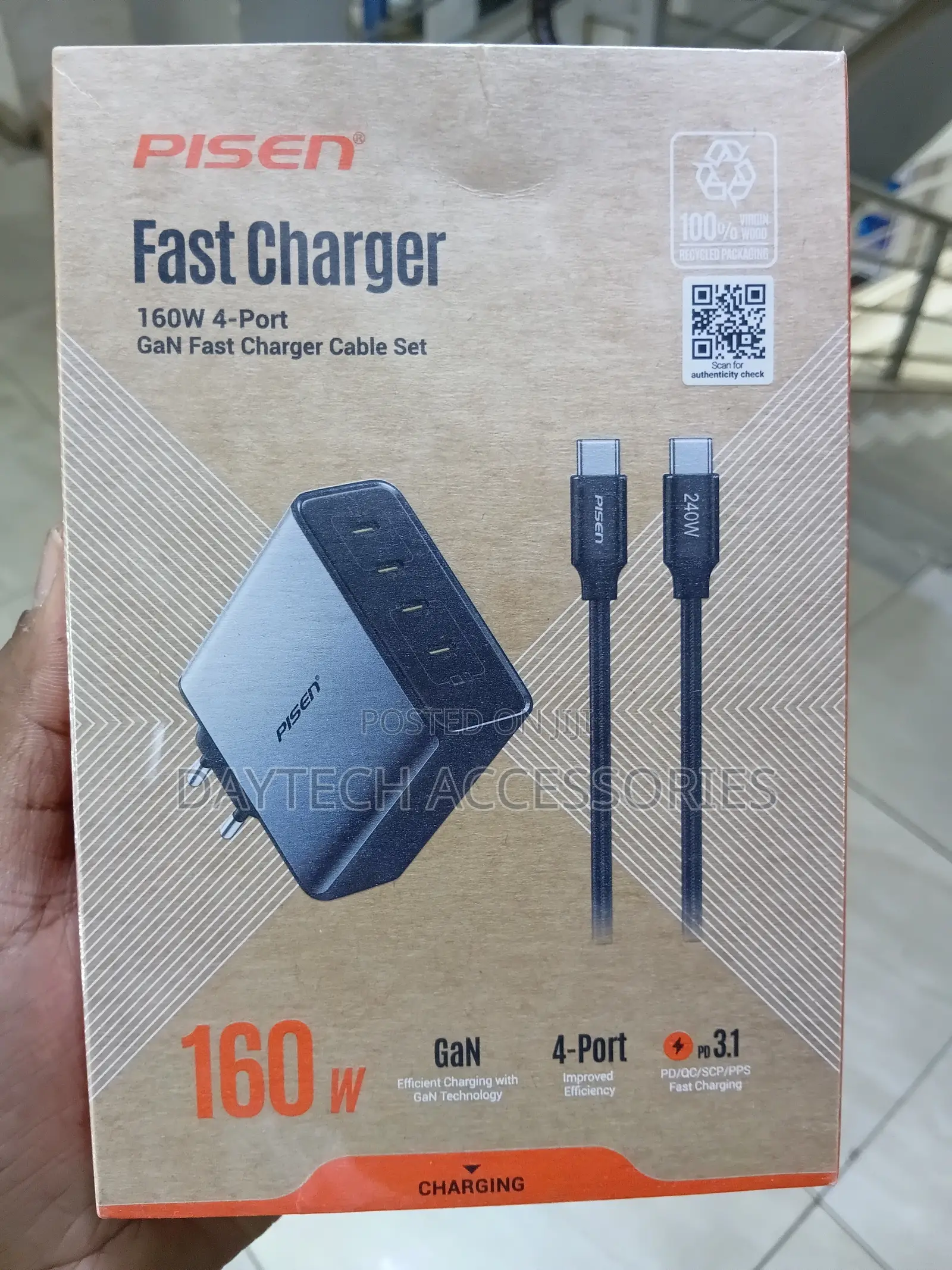 Pisen 160W 4-Port Fast Charger - Black