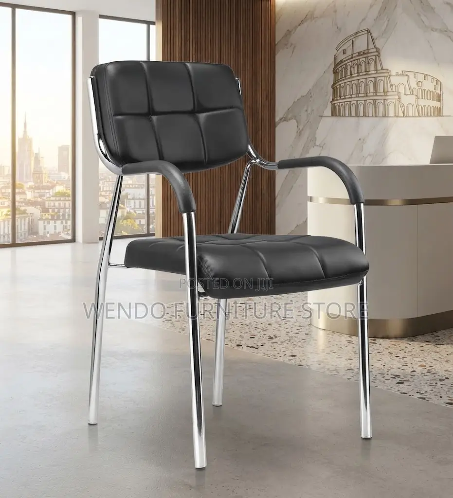 Office Chairs; Armed Black Catalina Leather Office Visitor Seat