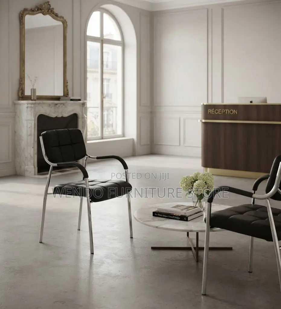 Office Chairs; Armed Black Catalina Leather Office Visitor Seat