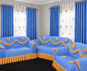 Sky Blue Polyester Living Room Curtains and Sheers
