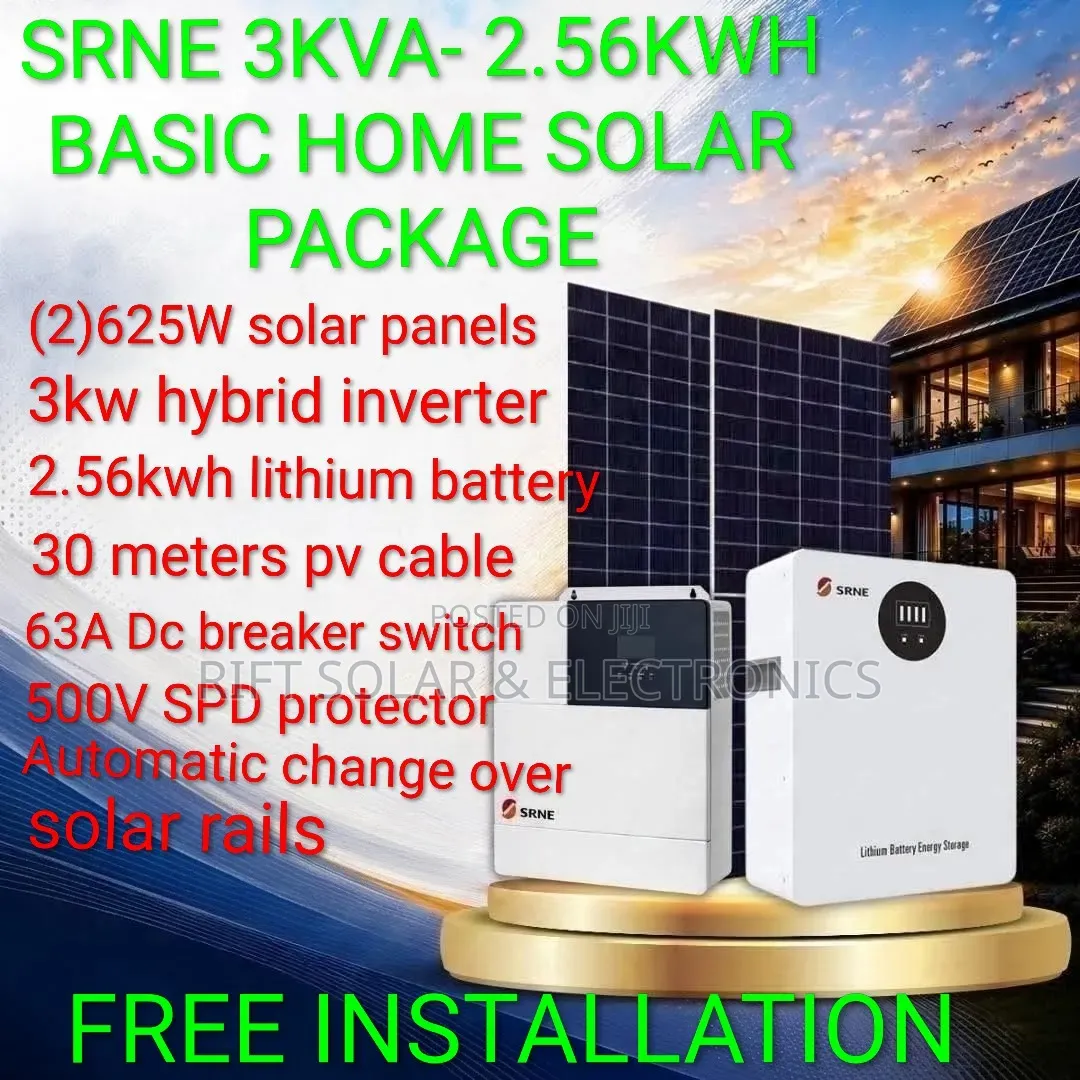 SRNE 3kw - 2.56kwh - (2)625W Solar Home  Solution Free Installation