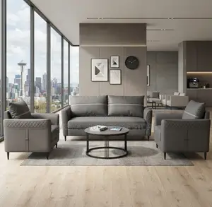 Office Sofa; Gray Urban Leather Five Seaters Office Sofa Set