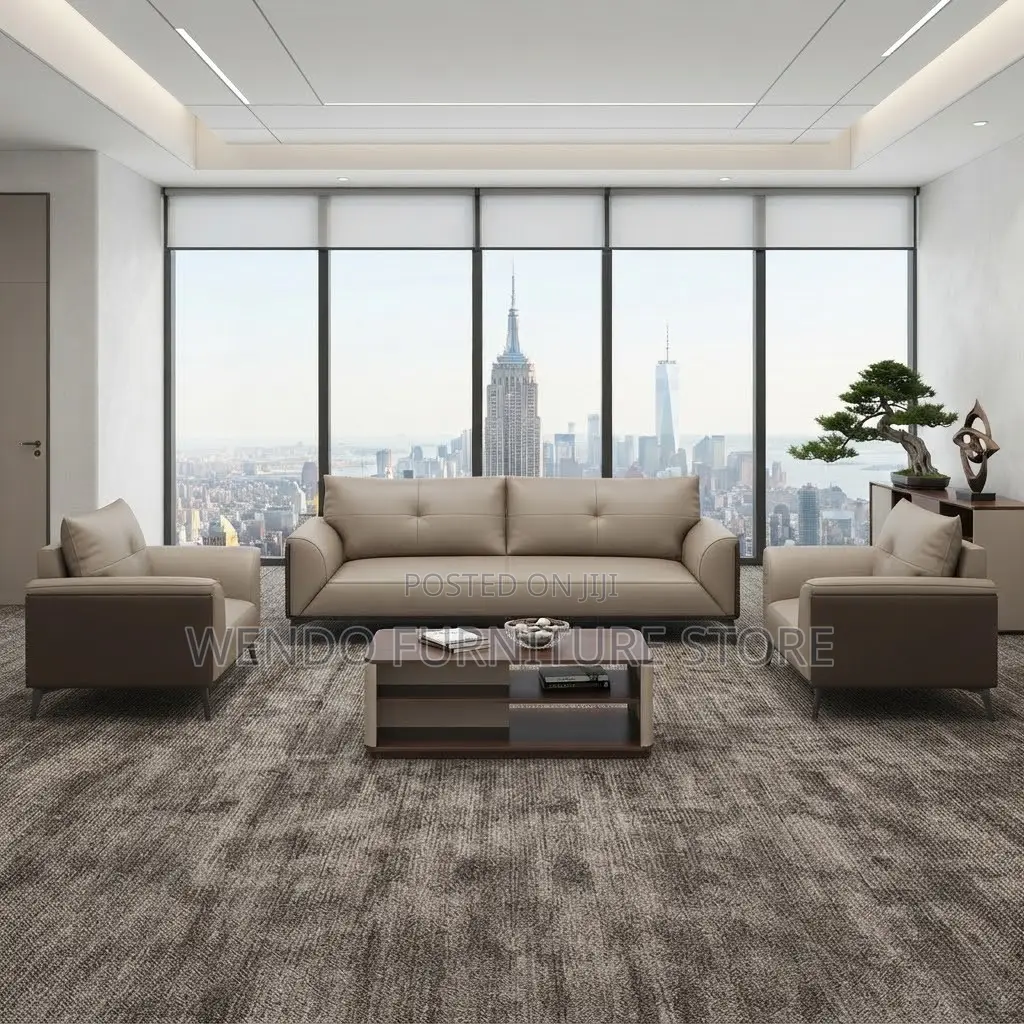 Office Sofa; Gray Urban Leather Five Seaters Office Sofa Set