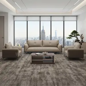 Office Sofa; Gray Urban Leather Five Seaters Office Sofa Set