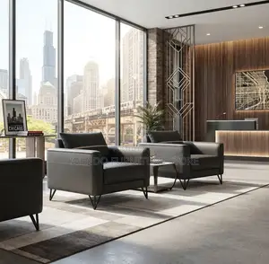 Office Sofa; Gray Urban Leather Five Seaters Office Sofa Set