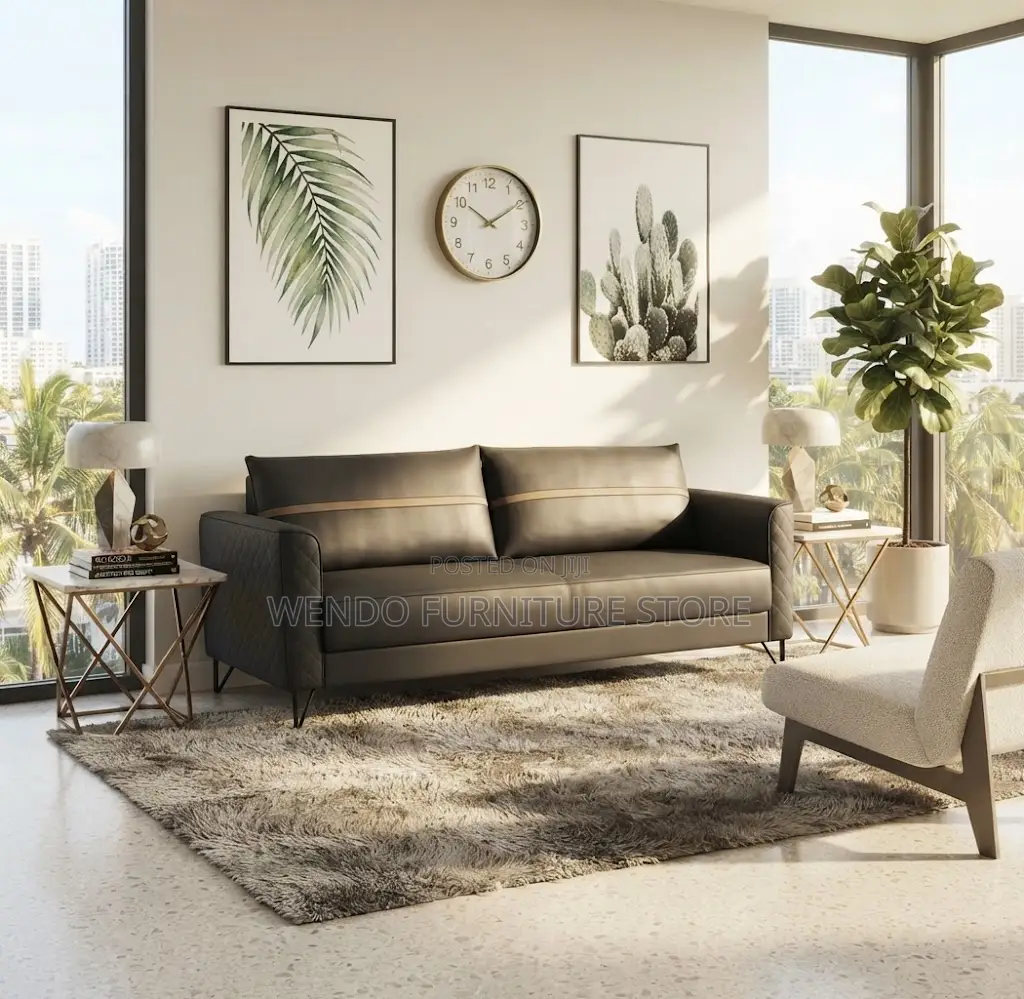 Office Sofa; Gray Urban Leather Five Seaters Office Sofa Set