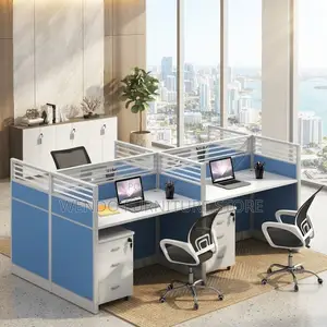 Office Workstation; Blue Four Users Modern Office Employee Workstation