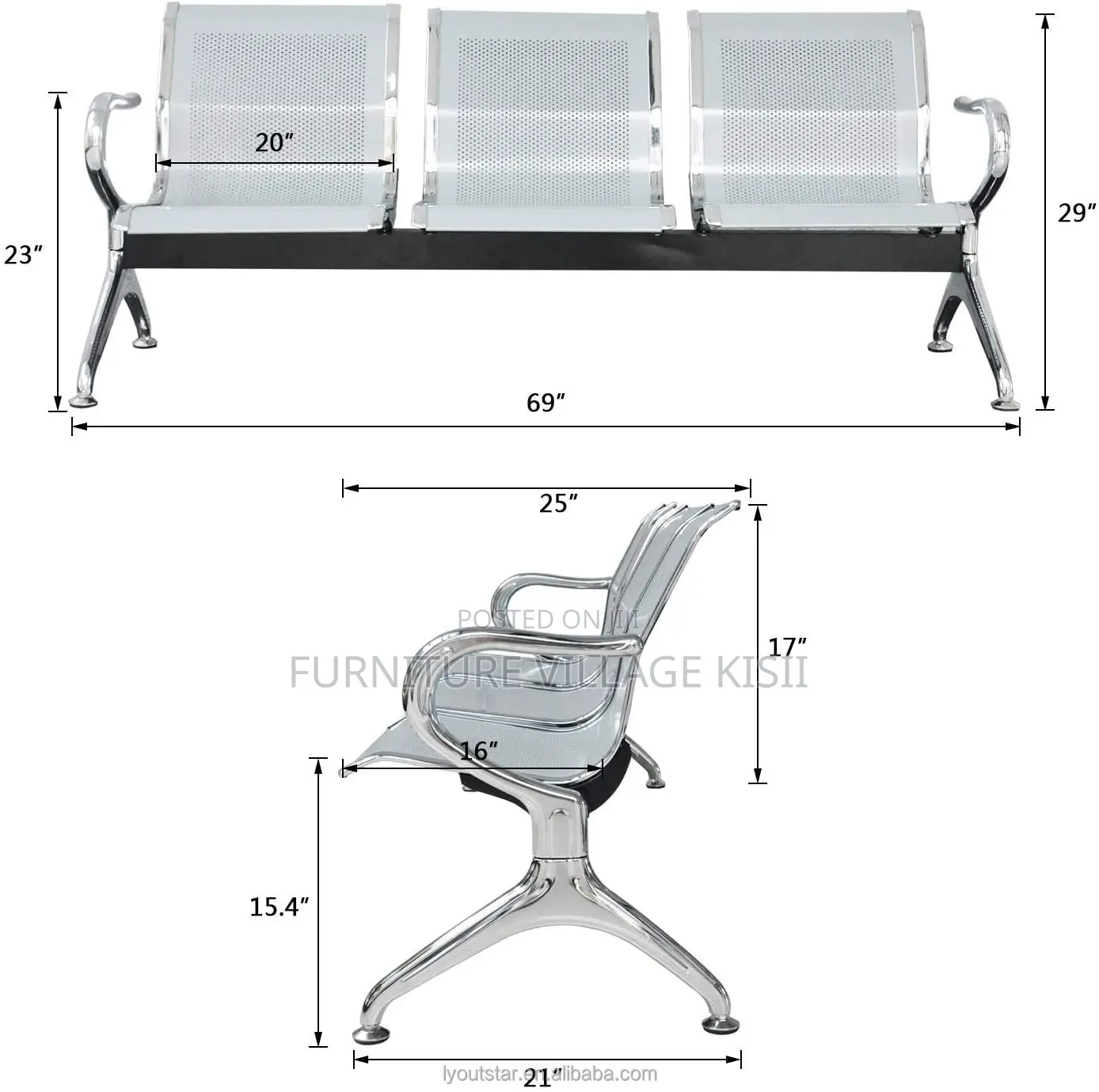 Office Bench;3-Seater Visitor Waiting Bench