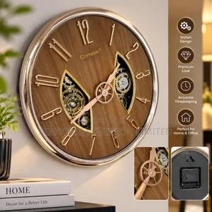 Elegant Compas Wall Clock – Wooden Design With Visible Gears