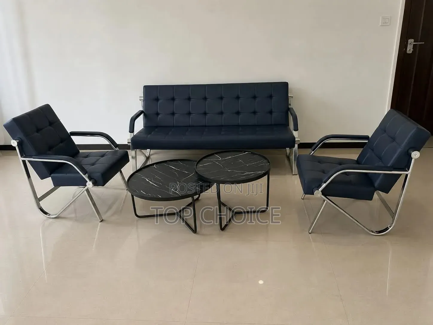 Luxury Office Reception Sofa Set With Marble Coffee Tables