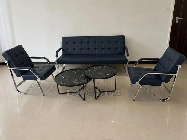 Luxury Office Reception Sofa Set With Marble Coffee Tables - thumbnail 2