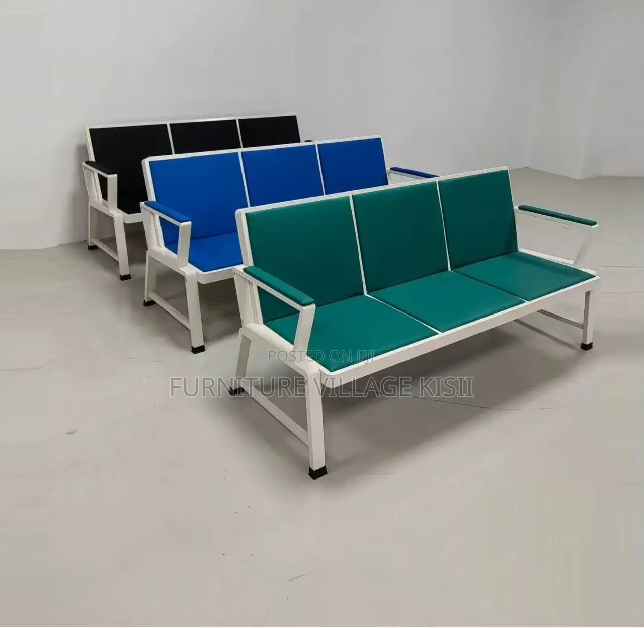 Office Bench; 3-Link Padded Reception Waiting Bench
