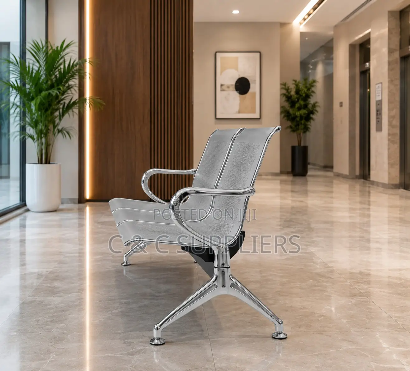 2-Link Metallic Bench With Armrest