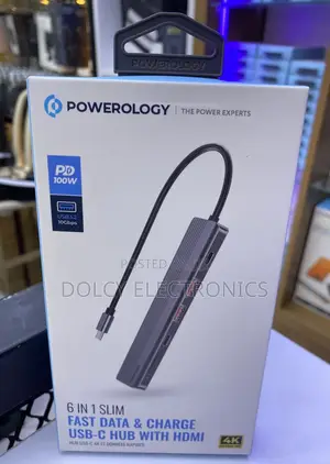 Powerology 6-in-1 Slim Fast Data and Charge USB-C Hub With HDMI