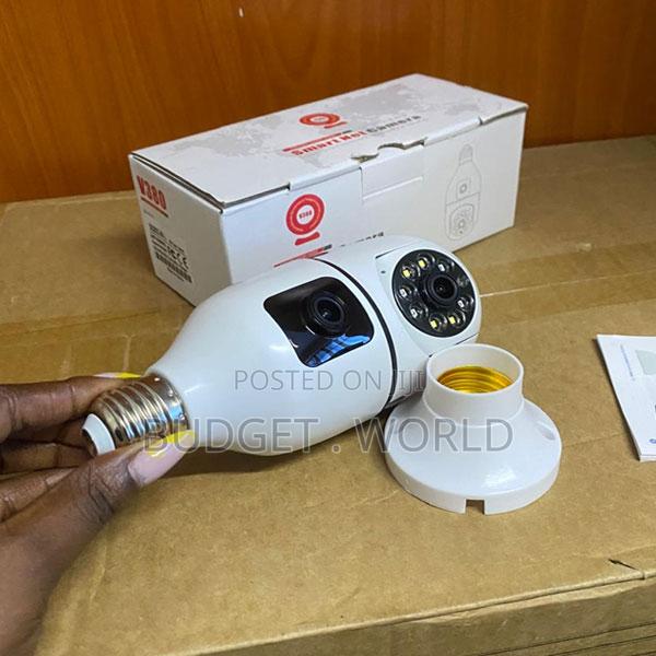 Crystal-Clear Dual Lens PTZ WiFi Bulb Camera –360°V380 Pro Indoor CCTV