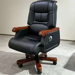 Office Chair : Luxury Solid Wood Frame Swivel Leather Chair