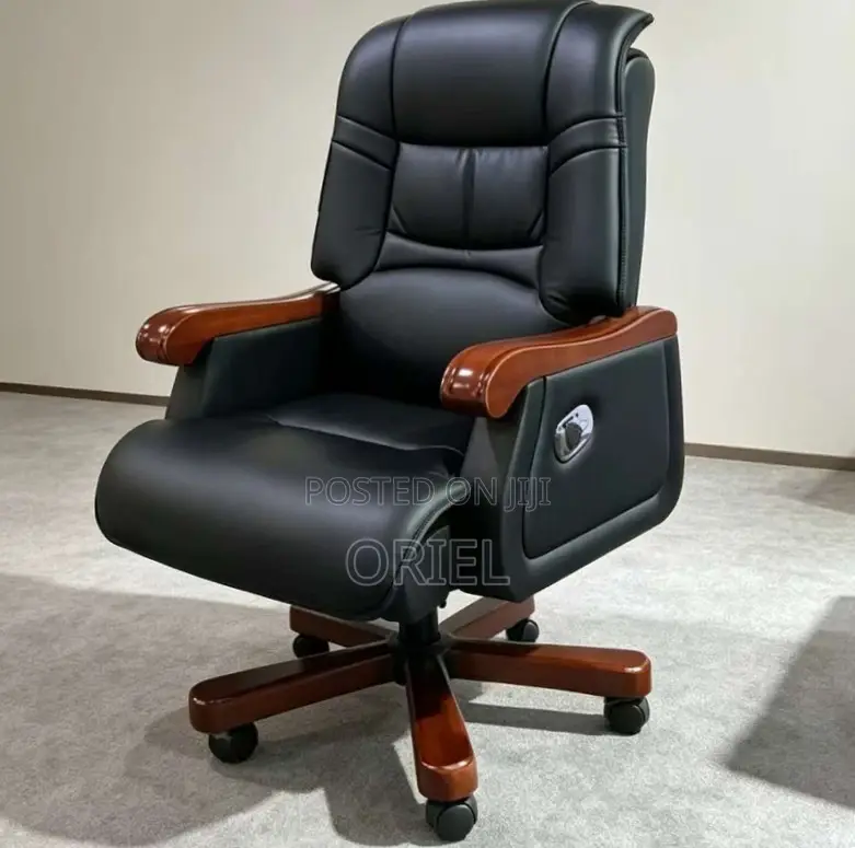 Office Chair : Luxury Solid Wood Frame Swivel Leather Chair