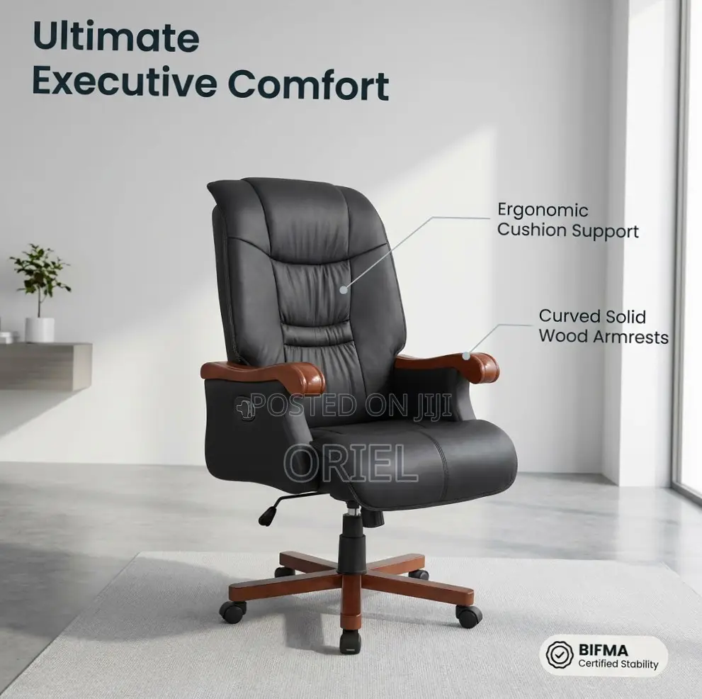 Office Chair : Luxury Solid Wood Frame Swivel Leather Chair