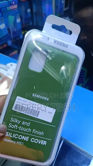 Blue Samsung Galaxy M51 Silicone Cover in Its Retail Packaging.