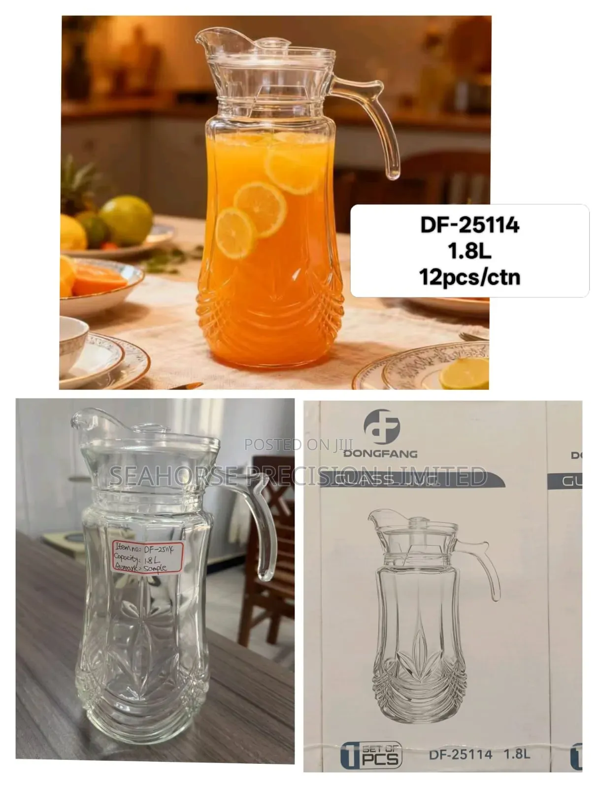 Elegant 1.8L Glass Jug – 12 Pieces Per Carton