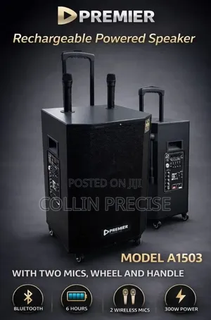 Rechargeable Powered Speaker With 2 Wireless Mics 300W