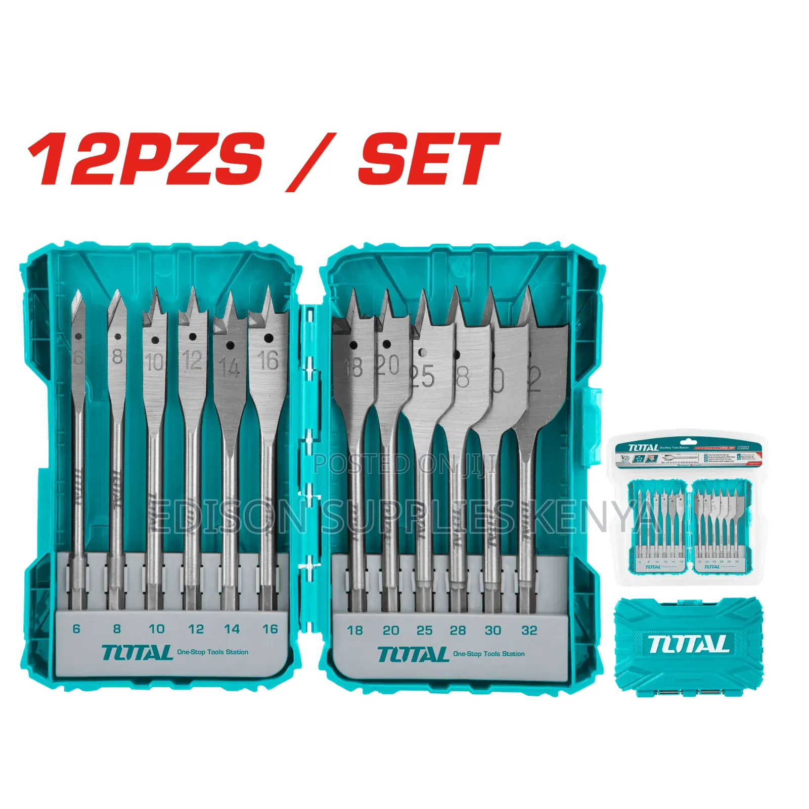 Total 12pcs Flat Wood Drill Bits 1/4” Hex 152mm, Spade Bits