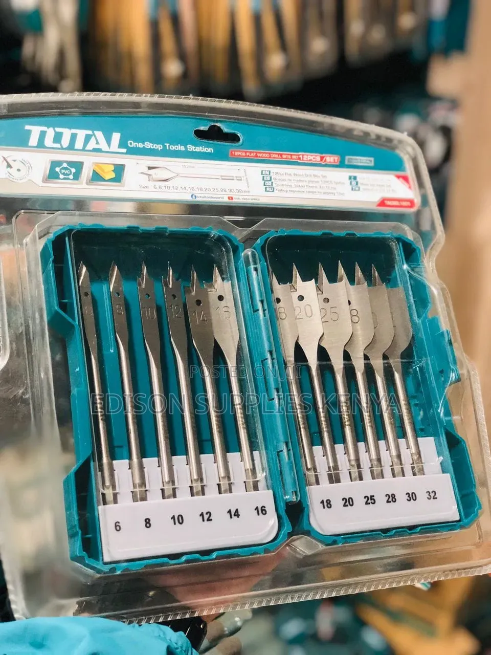 Total 12pcs Flat Wood Drill Bits 1/4” Hex 152mm, Spade Bits