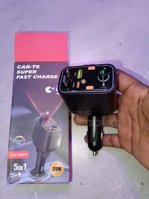 Car Super Fast Charger With Modulator, Type C &iPhone Cable(120 Watts)