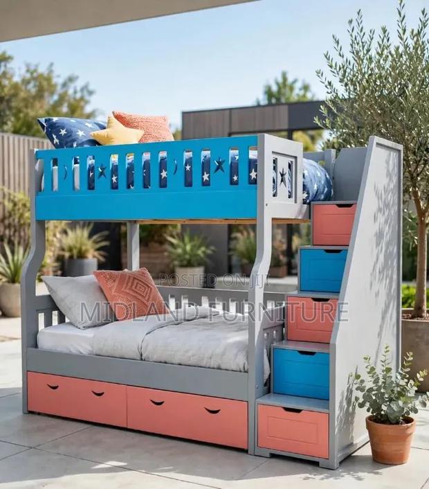 Children Double Decker Bed With Storage Staircase and Underdrawer - main view